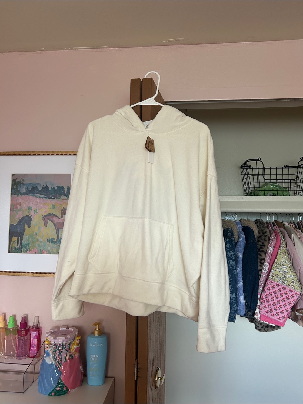 PINK Victoria's Secret Cream Hooded Pullover Sweatshirt